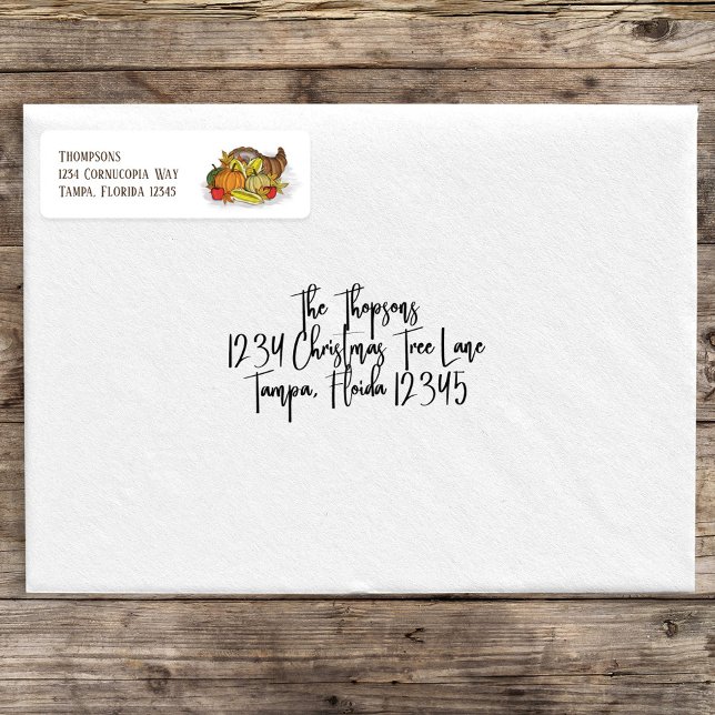 Etiqueta Autumn Fall Cornucopia Elegante (Autumn cornucopia simple return address label. )