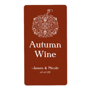 Etiqueta Autumn Fall Filigree Pumpkin Elegant Wine Labels