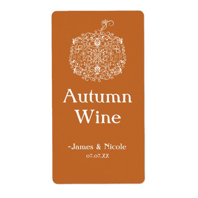 Etiqueta Autumn Fall Filigree Pumpkin Elegant Wine Labels (Frente)