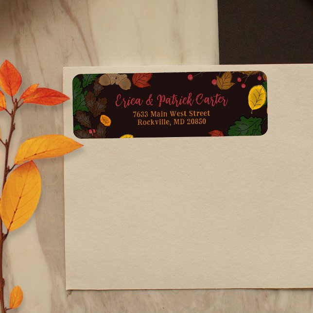 Etiqueta Autumn Leaves Acorves Berries Devolver Endereço (Criador carregado)