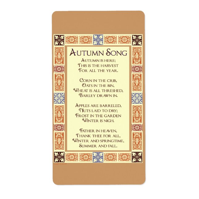 Etiqueta Autumn Song Graças Harvest Poem Sticker (Frente)