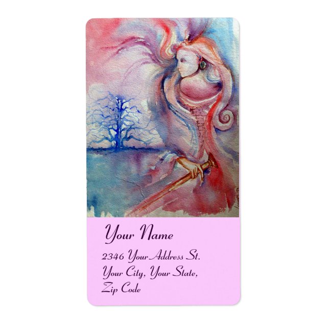 Etiqueta AVALON, azul-rosa vermelho (Frente)