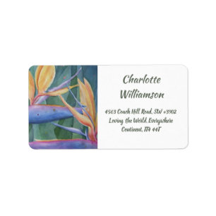 Etiqueta Ave das Flores de Paraíso no Endereço de Aquarela