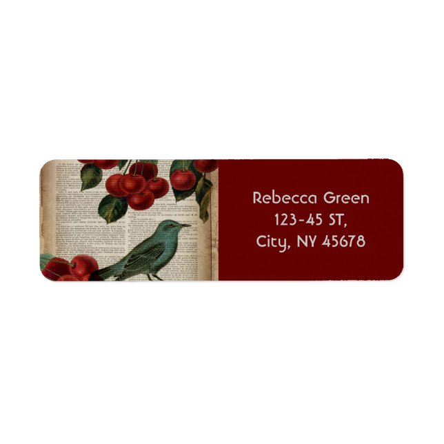 Etiqueta ave francesa retro botanical red cherry (Frente)