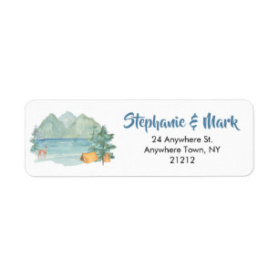 Etiqueta Aventura Rustic Mountain Watercolor Começa Casamen