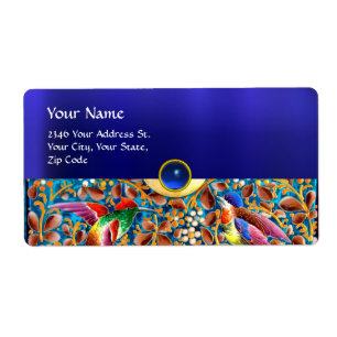 ETIQUETA AVES COLORIDAS E PADRÕES FLORAIS MONOGRAMAS GEM AZ