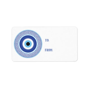 Etiqueta Aztec Mau de Chave do Círculo Grego Azul Branco