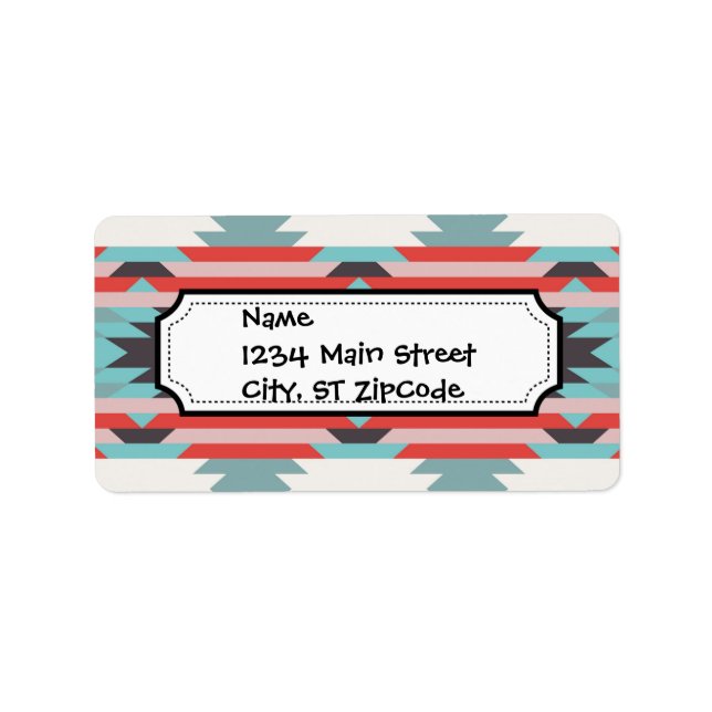 Etiqueta Aztec Padrão Tribal Nativo Americano Vermelho Azul (Frente)