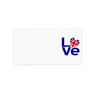 Etiqueta Azul Britânico AMOR Bandeira do Reino Unido Coraçã
