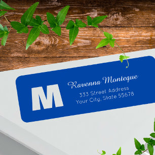 Etiqueta Azul Cobalto Nome Letra Monograma Personalizada