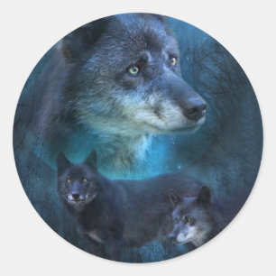 Etiqueta azul da arte do lobo