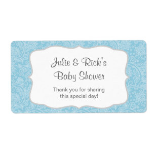 Etiqueta Azul Damask Water Bottle Favor - personalize-o!