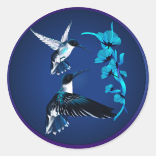 Etiqueta azul de dois colibris