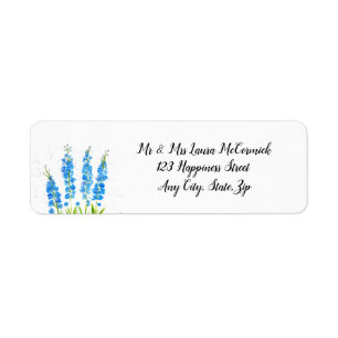 Etiqueta Azul delfinium floral aquarela elegante