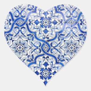 Etiqueta azul do coração de Azulejo do português