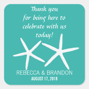 Etiqueta azul do favor do casamento do quadrado da