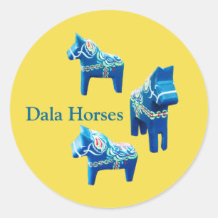 Etiqueta azul e amarela do cavalo de Dala