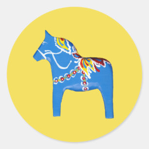 Etiqueta azul e amarela do cavalo de Dala do sueco