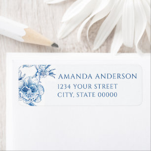Etiqueta Azul e Branco Chinoiserie Floral