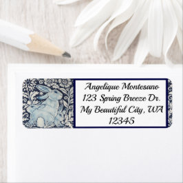 Etiqueta Azul e Coelho Branco Chinoiserie Marinho Floral