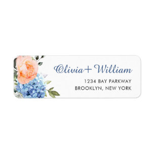 Etiqueta Azul Elegante Hydrangea Blush Rosa Rosas Rosa Volt