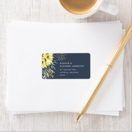 Etiqueta Azul marinho rústico de girassol botânico