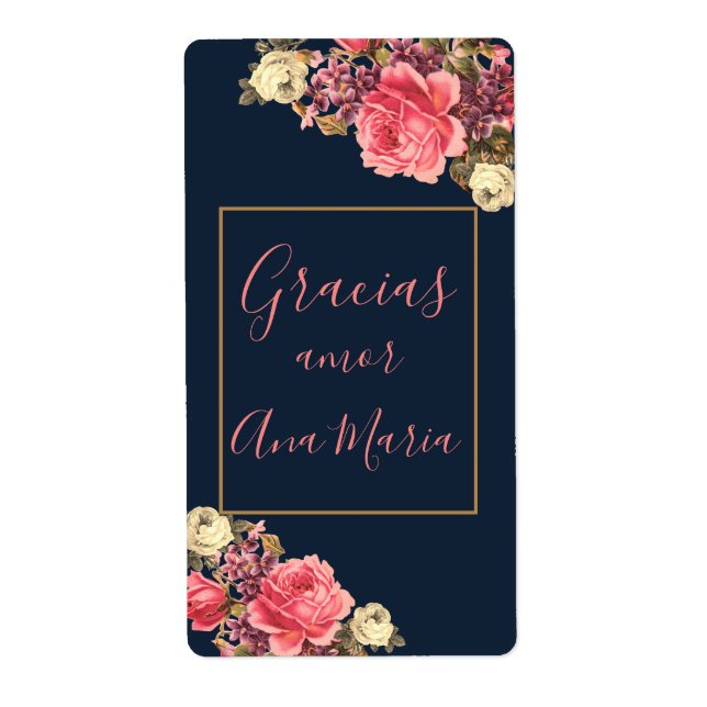 Etiqueta Azul marino Rosa, infundida de amor, personagem (Frente)