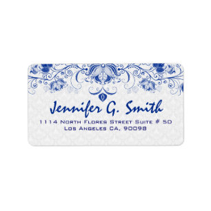 Etiqueta Azul Real & Branco Vintage Floral Lace & Damasco