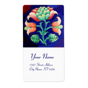 Etiqueta Azul Verde FLORAL Vermelho