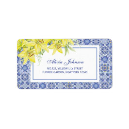 Etiqueta Azulejo Amarelo Azulejo Azulejo Endereço Lily Azul