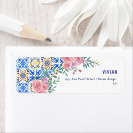 Etiqueta Azulejo Azul Italiano Mamma Mia Endereço De Retorn