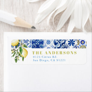 Etiqueta Azulejo Azul Mediterrâneo Citrino Limão Amalfi