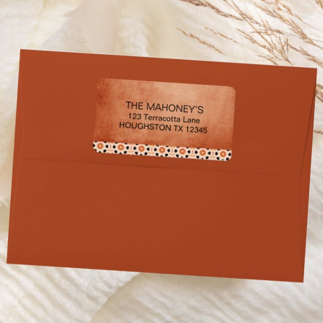 Etiqueta Azulejo Modern Boho Terracotta Endereço Sudoeste (Criador carregado)