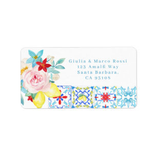 Etiqueta Azulejos Azuis Mediterrâneos Amalfi Endereço de De