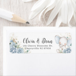 Etiqueta Baby Blue Floral Elephant Boy Baby Shower address