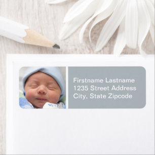 Etiqueta Baby Boy Slate Cinza Photo Return Address