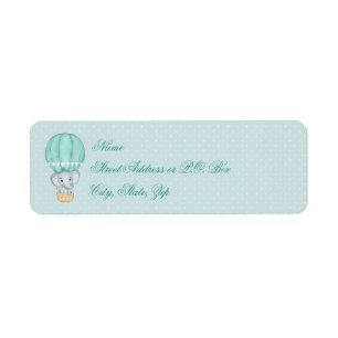 Etiqueta Baby Elephant Pale Green Hot Air Balloon