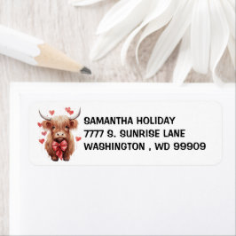 Etiqueta Baby Highland Cow Love Namorados Watercolor