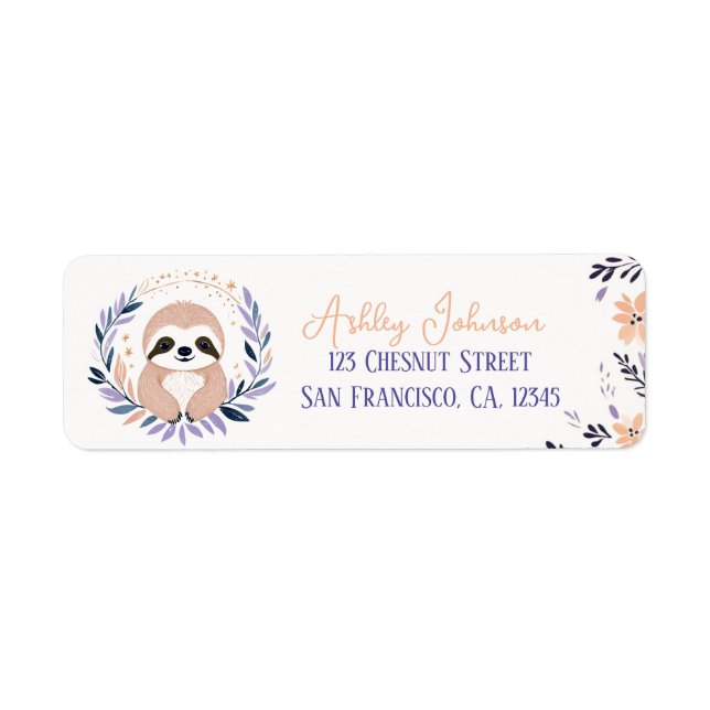 Etiqueta Baby Sloth Boho Floral Design - Endereço de devolu (Frente)