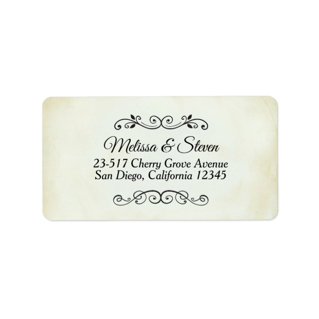 Etiqueta Bacia de Faux Vintage Casamento Simples e Elegante (Frente)