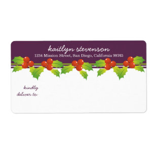 Etiqueta Bagas de azevinho vermelho roxo verde envio de Nat