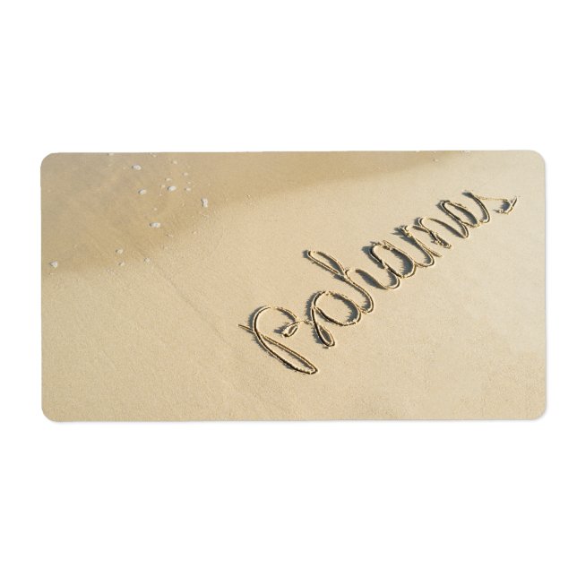 Etiqueta Bahamas esculpidas na areia da praia (Frente)