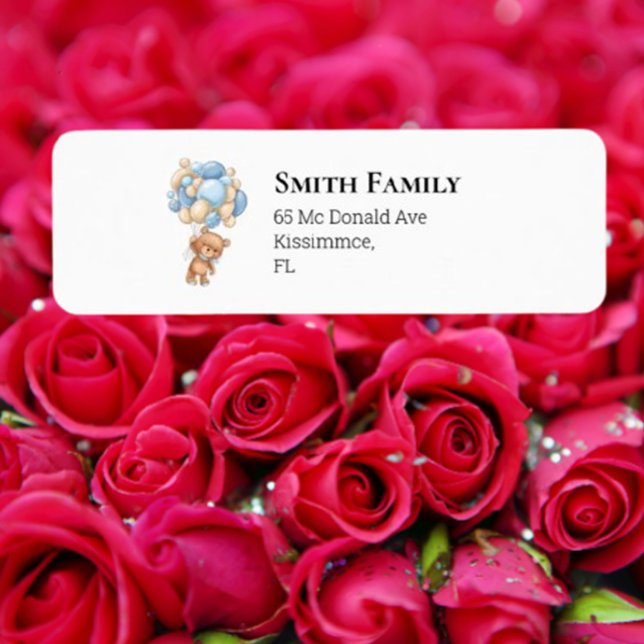 Etiqueta Balões Azuis do ursinho Boy (Celebrate your little one's special moments with our Teddy Boy Blue Balloons Label.  )