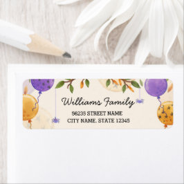 Etiqueta balões bonitos de halloween família laranja roxa