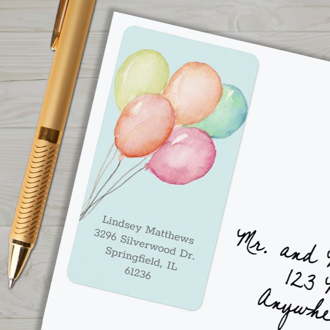 Etiqueta Balões Chá de fraldas Azul Endereço de Devolução (Balloons on blue boy baby shower return address labels)