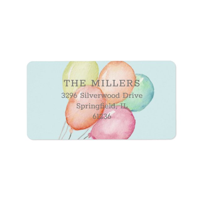 Etiqueta Balões de Aquarela Azul (Frente)