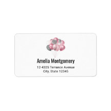 Balões de brilho rosa e endereço prateado