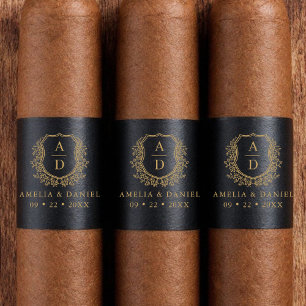 Etiqueta Banda de Charutos Dourados Pretos Monogramas de Ca