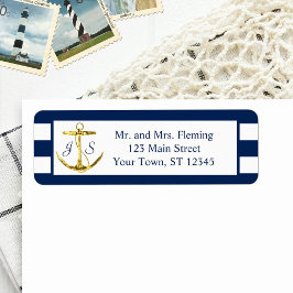 Etiqueta Bandas Azuis Náuticas Clássicas e Casamento de Ânc