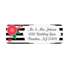 Etiqueta Bandas brancas e pretas, Douradas | Flores Rosa |